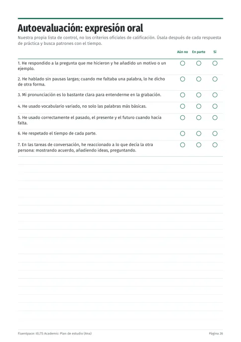 Autoevaluación de expresión oral, con nuestras propias palabras
