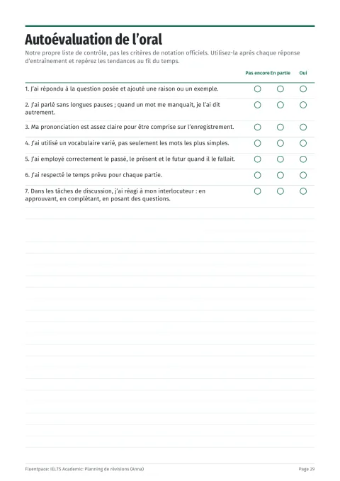 Autoévaluation de l’oral, rédigée par nos soins